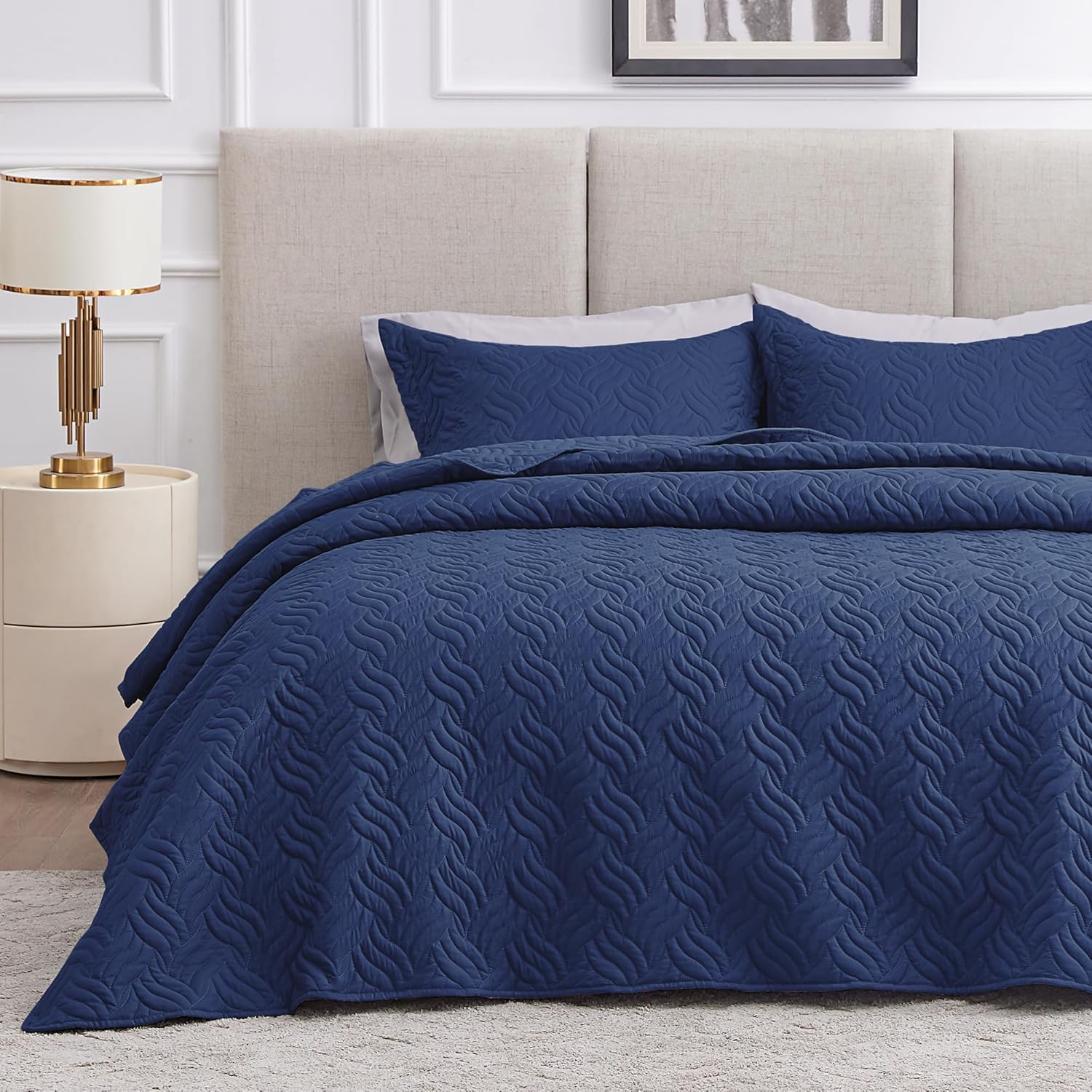 Love's Cabin California King Size Quilt Set - Navy Bedspread