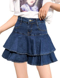 Casual Slim A-line Pleated Ruffle Short Denim Skirt - Flattering Fit