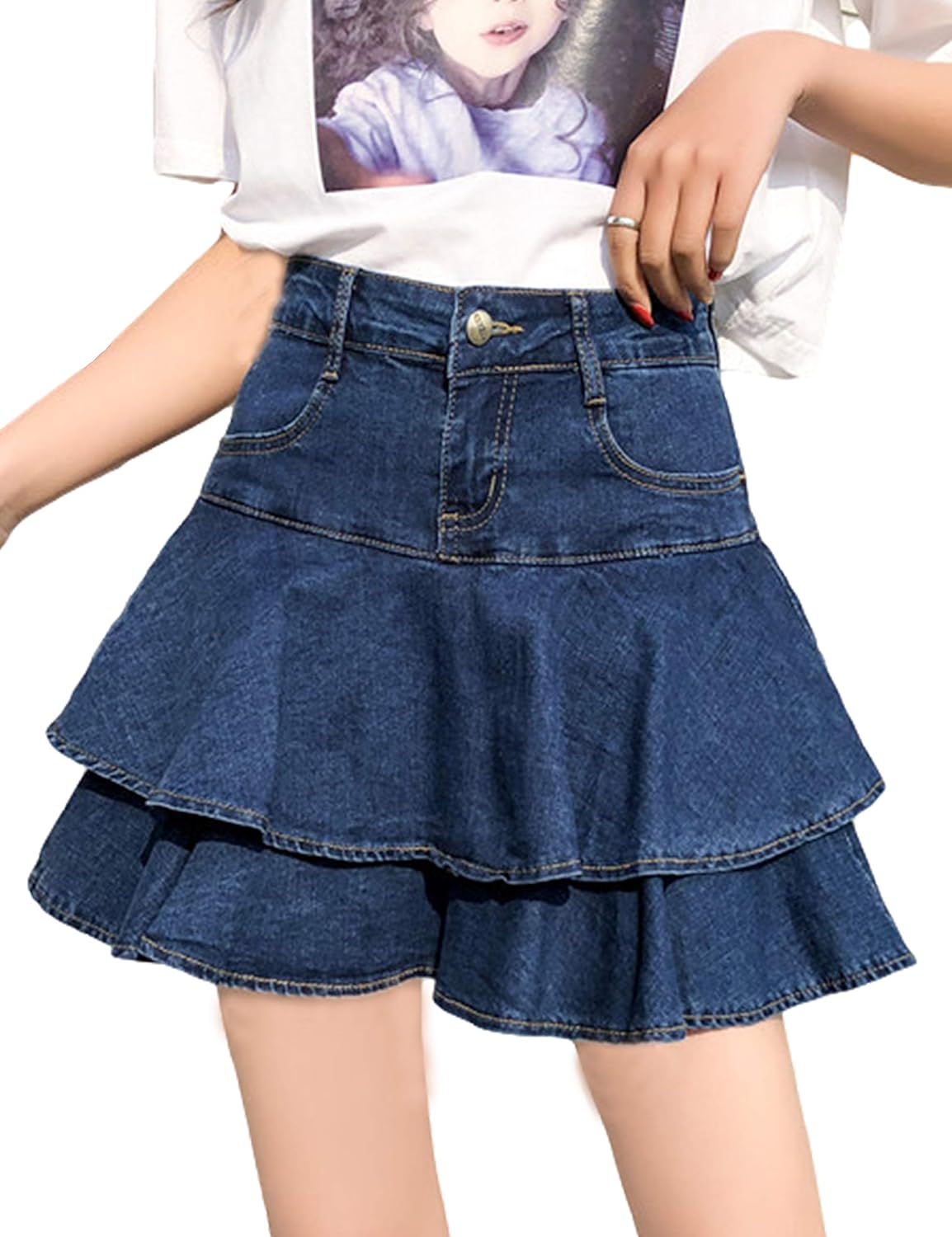 Yeokou Women's Casual Slim A-line Denim Skirts for Summer Fun