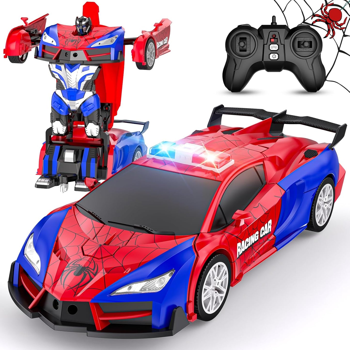 CEGOUFUN Transforming Robot Car: One-Button Control, Flashing Lights, 360 Rotation