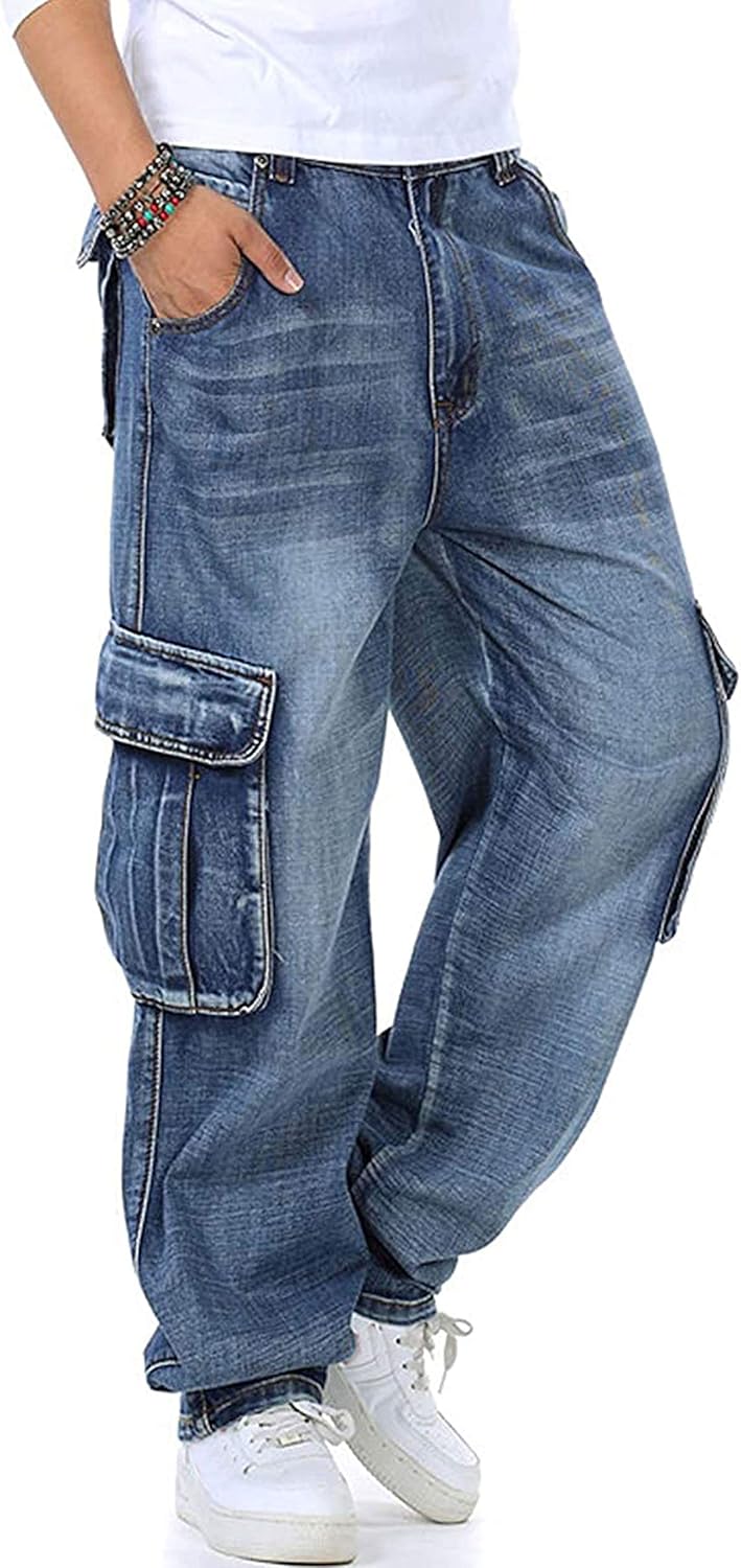 Yeokou Men's Casual Loose Hip Hop Denim Work Pants for Style