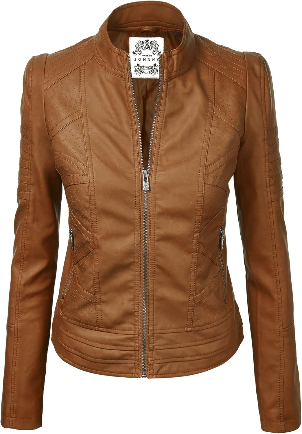 Stylish Faux Leather Zip Up Moto Biker Jacket for Women