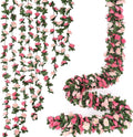 KHOYIME Pink Rose Garland 18 Pack 144 ft - Lifelike Hanging Vines