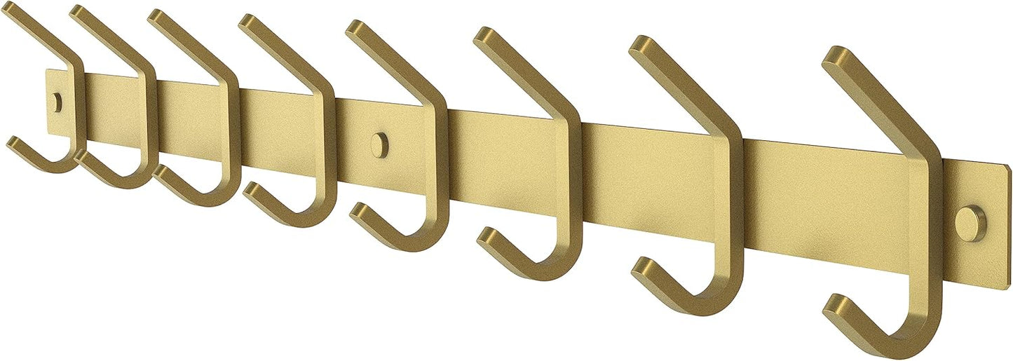 Brushed Gold Wall Mounted Coat Rack with 8 Double Hooks