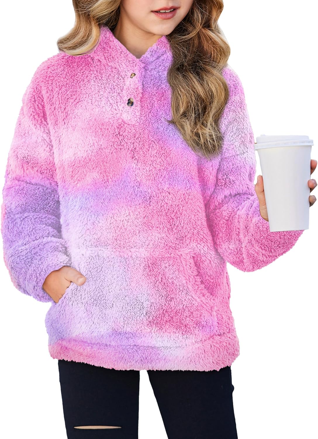 Arshiner Girls Hoodie Sherpa Fleece Pullover for Casual Wear