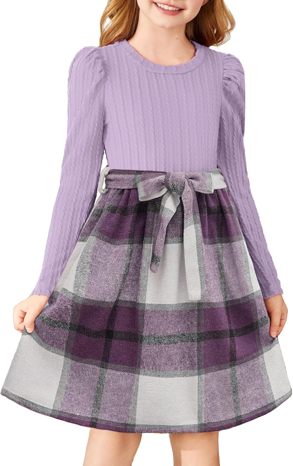 Arshiner Girls Dresses Puff Long Sleeve Stylish Holiday Dress