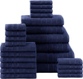 100% Mercerized Cotton 24-Piece Towel Set - Soft, Absorbent Navy