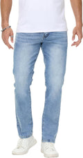 Men's Stretch Regular Fit Straight-Leg Cotton Denim Jeans (Style PWT5)