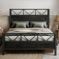 LIKIMIO Queen Bed Frame with Tall Industrial Headboard - Sturdy, Noise