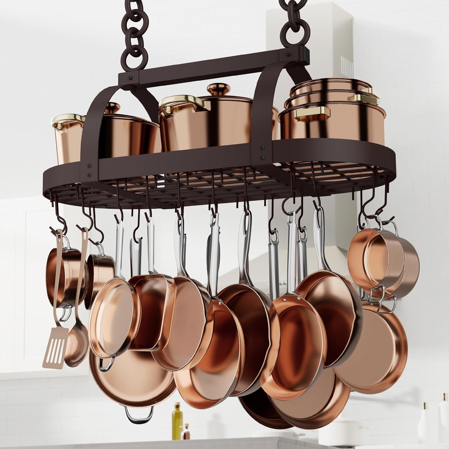 KES 34 Inch Oiled Bronze Hanging Pot Rack for Kitchen Storage