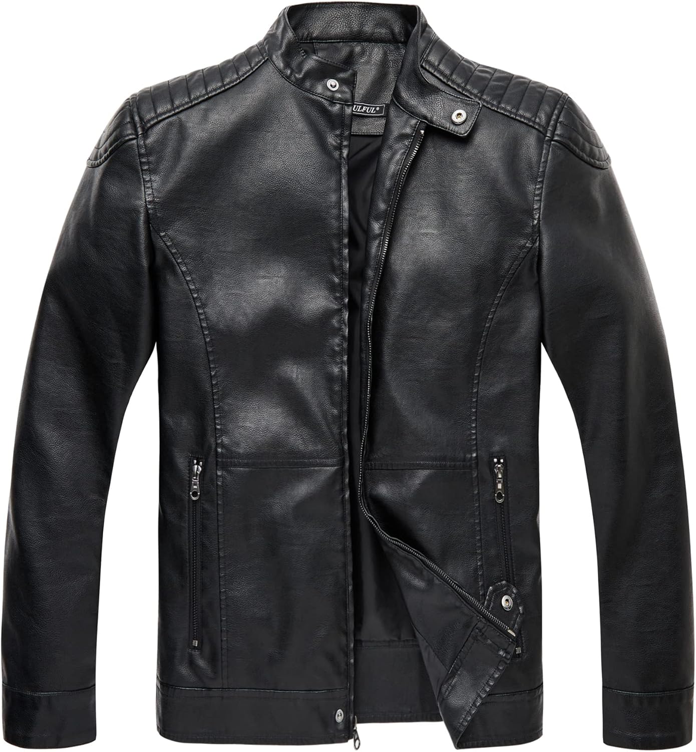 WULFUL Men's Stand Collar Leather Jacket for Stylish Riders
