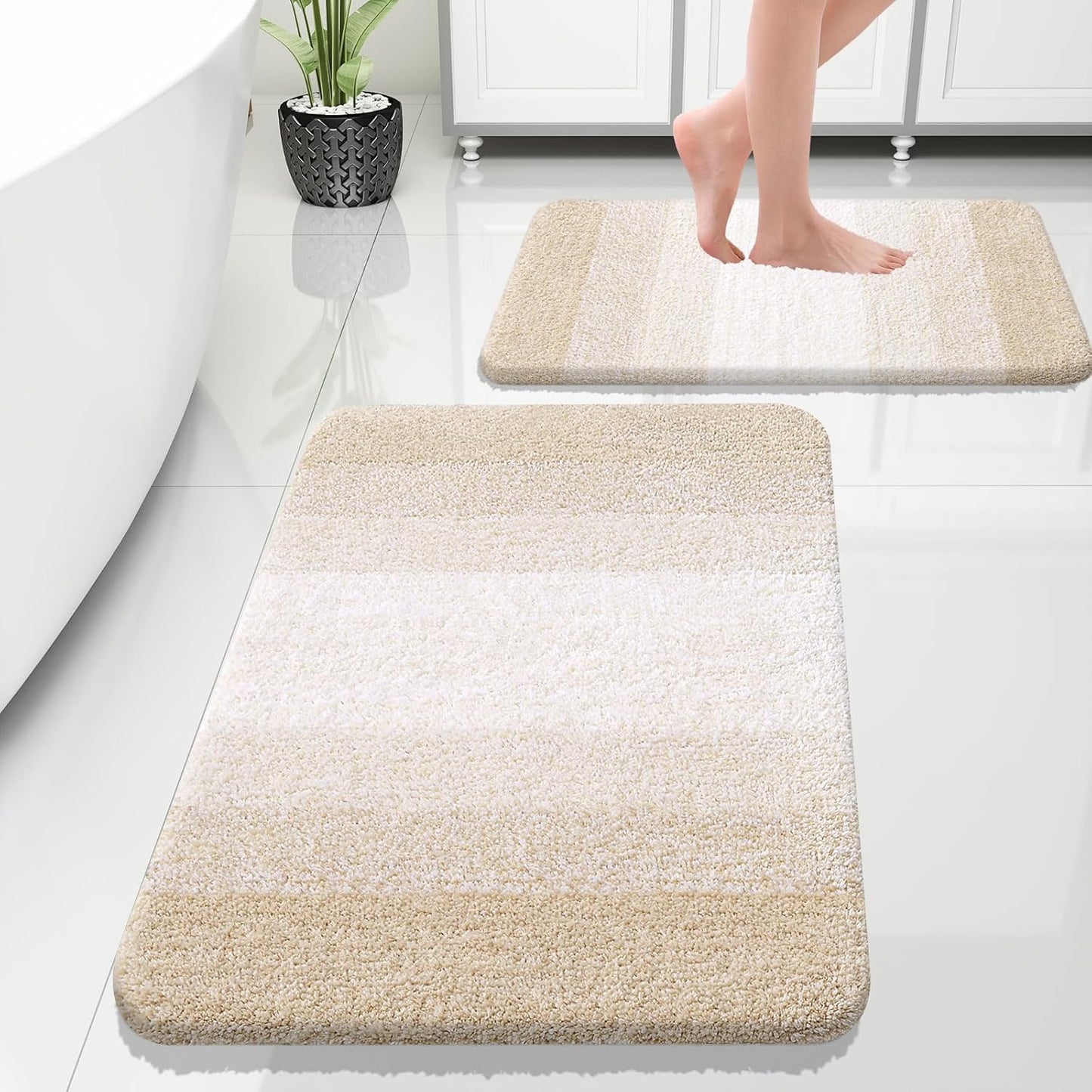 OLANLY Bathroom Rug Set 2 Piece, Soft Absorbent Microfiber Mats