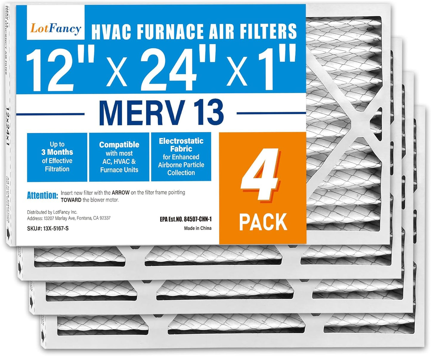 LotFancy 12x24x1 Air Filter MERV 13 for Pet Smoke Allergens