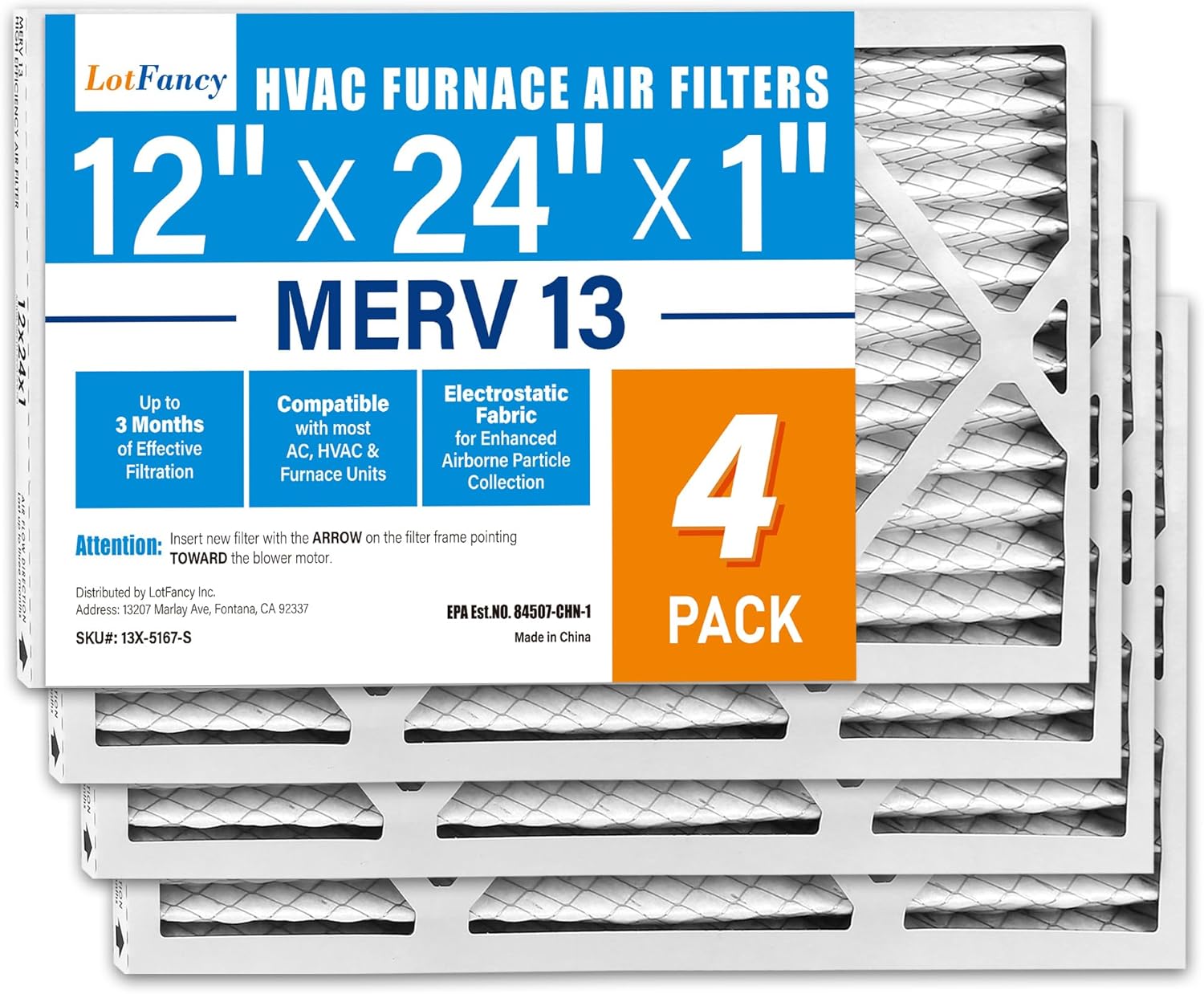 LotFancy 12x24x1 Air Filter MERV 13 for Pet Smoke Allergens