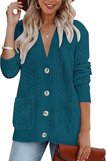 MEROKEETY Women's Long Sleeve Cable Knit Cardigan Sweater Coat