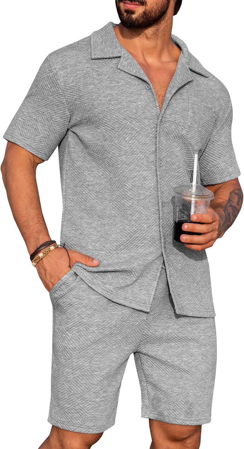 URRU Mens 2 Piece Outfits for Summer Casual Beach Style