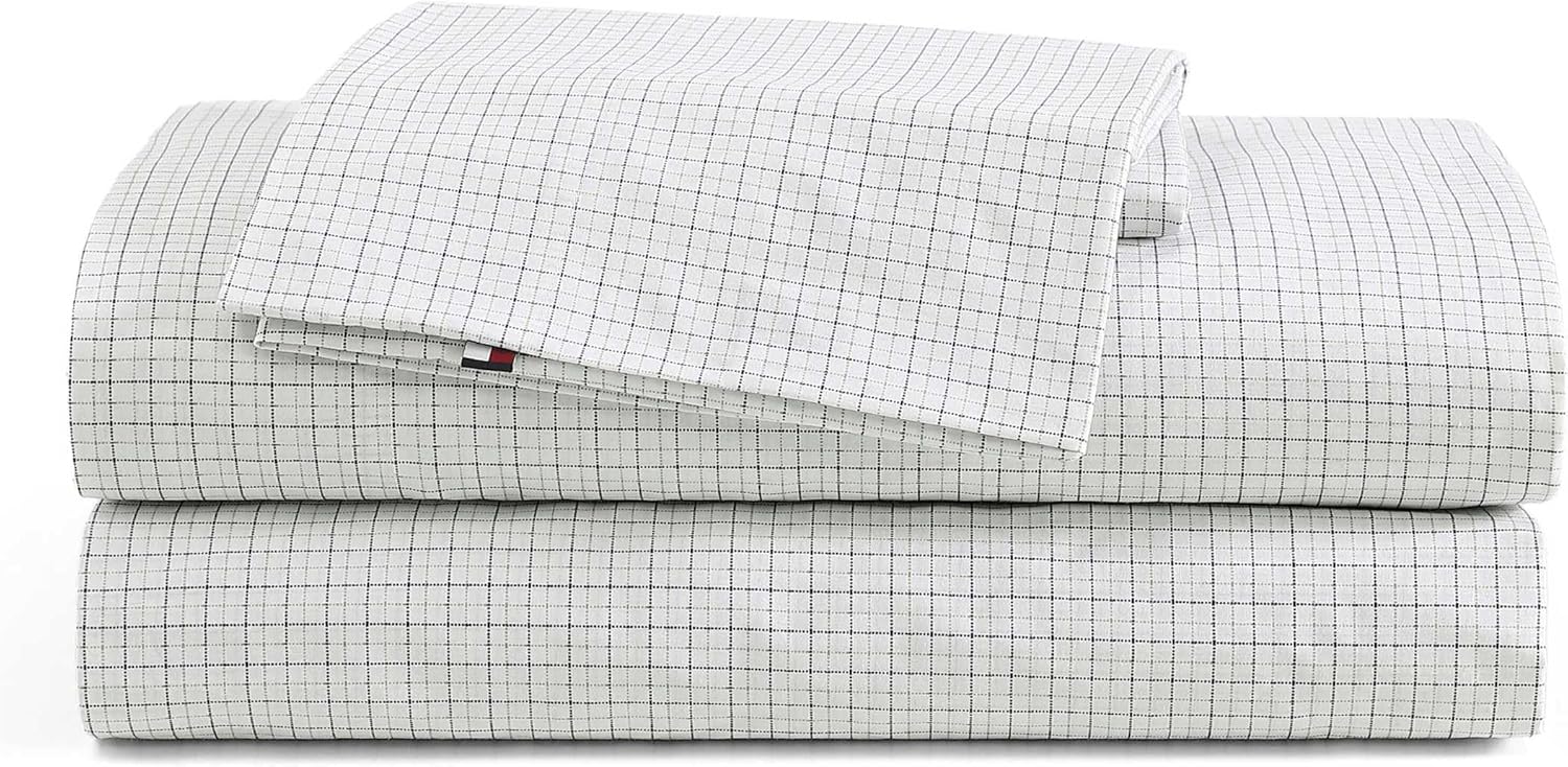 Tommy Hilfiger Cotton Percale Sheet Set for Queen Beds