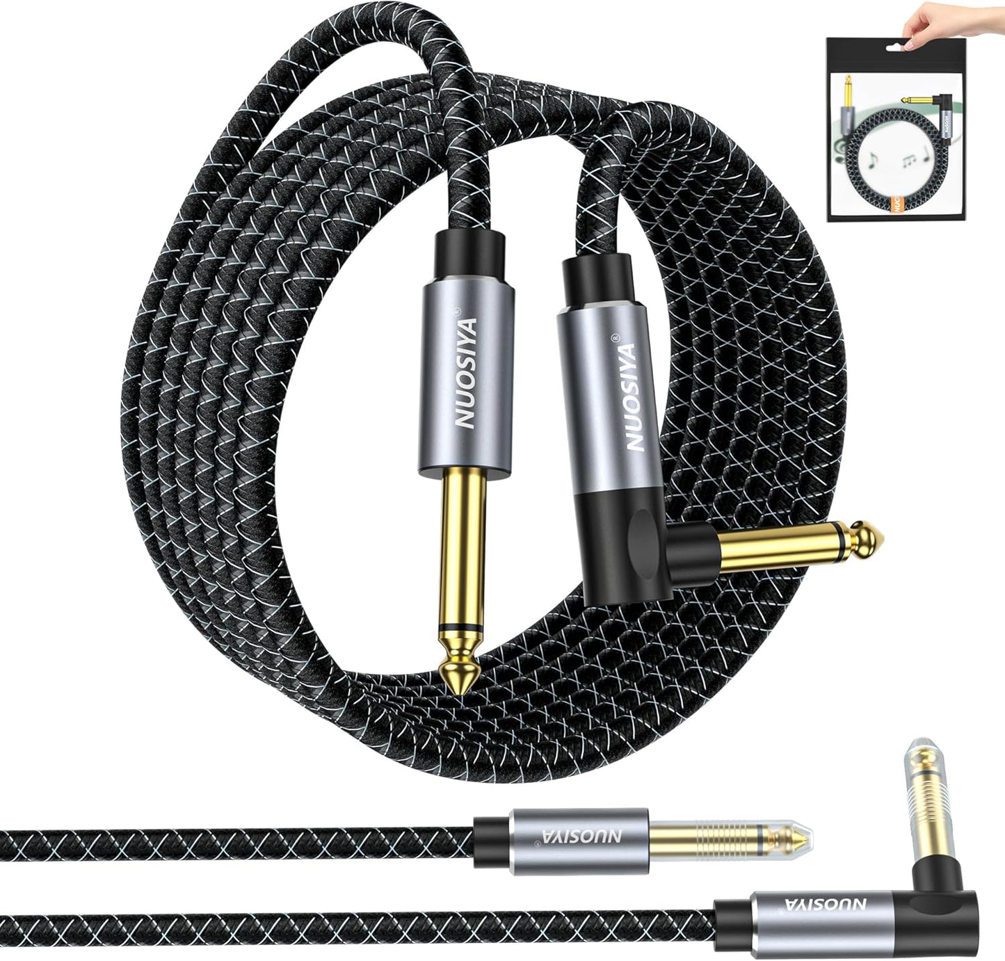 NUOSIYA 20FT Braided Guitar Cable - Pro Sound Quality!