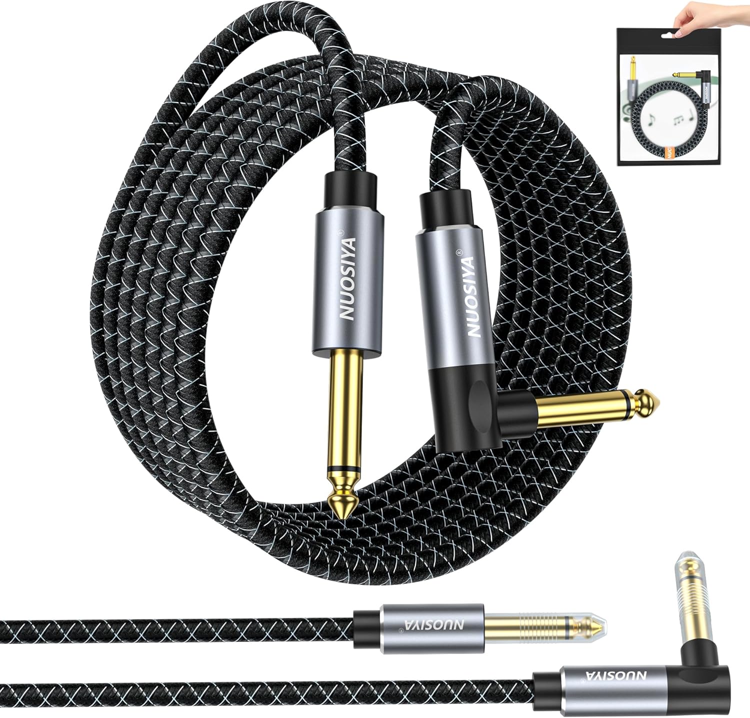 NUOSIYA 20FT Braided Guitar Cable - Pro Sound Quality!