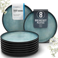 Stoneware Small Dinner Plates Set of 8 7.5in Dark Petrol Blue