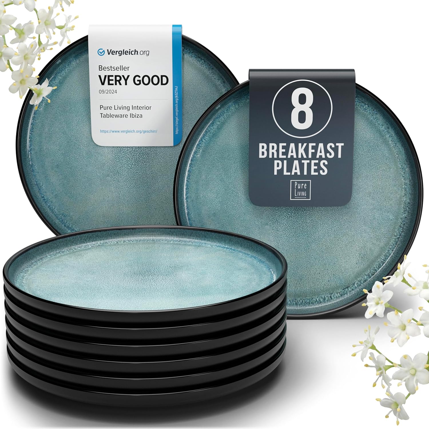 Stoneware Small Dinner Plates Set of 8 in Dark Petrol Blue