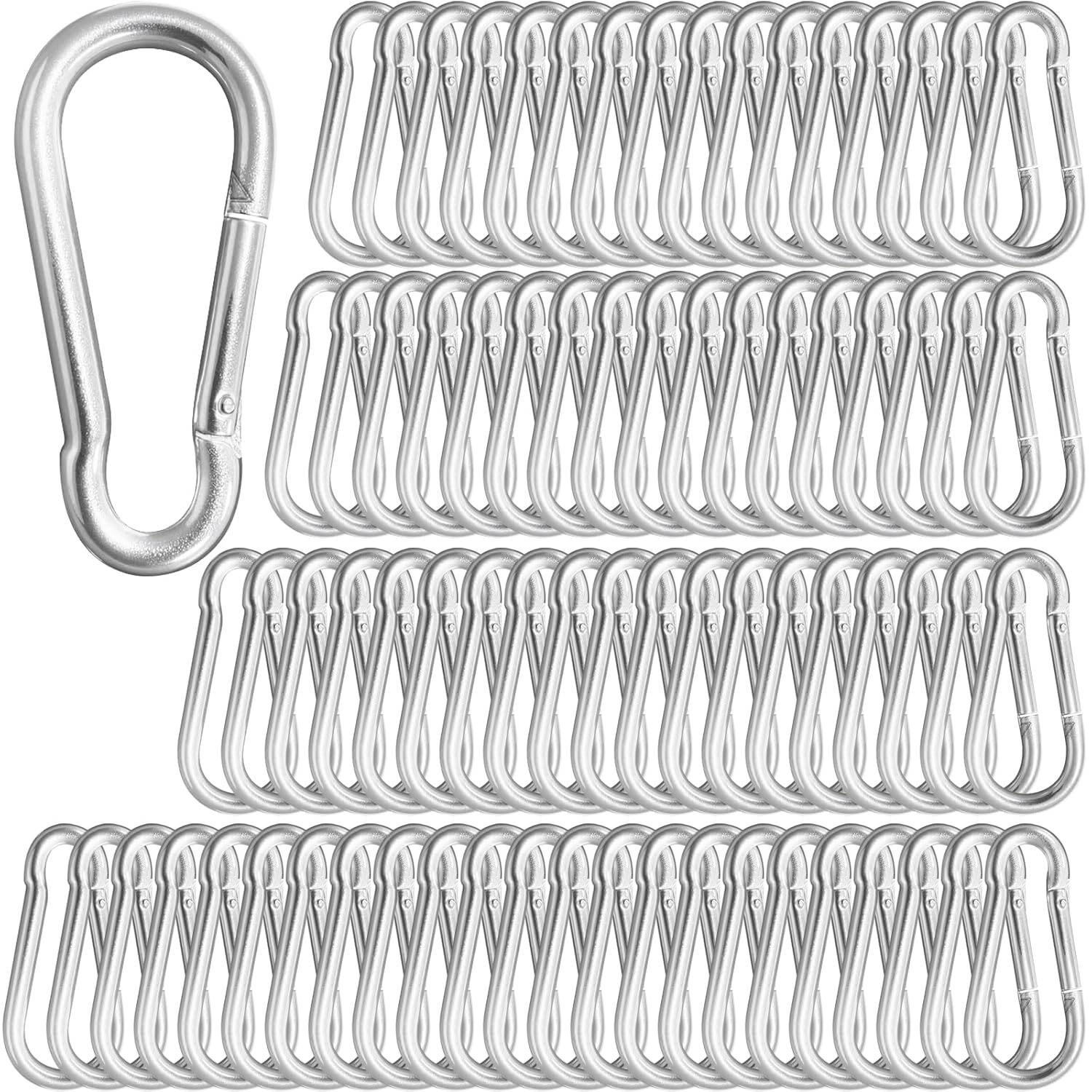 100Pcs 2.36in Silver Carabiners Clip for Outdoor Activities