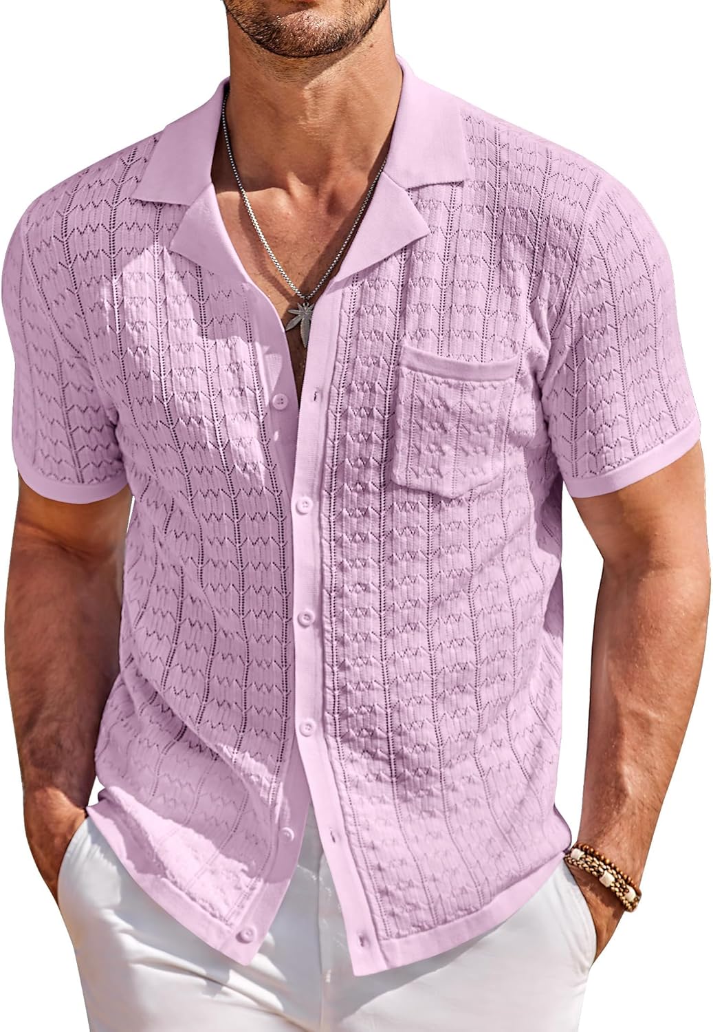 COOFANDY Men's Knit Button Down Shirt for Summer Casual Style