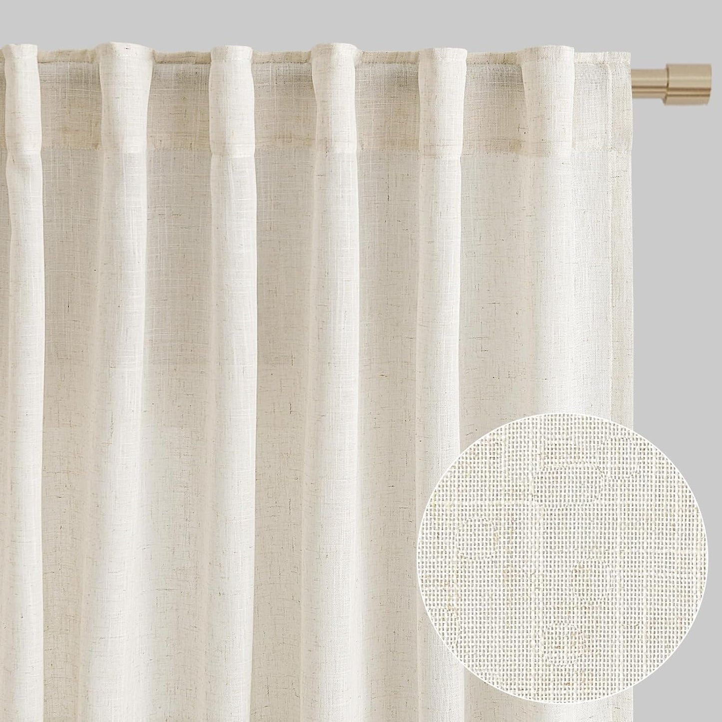 Joywell Natural Linen Curtains - Light Filtering 96 Inches