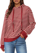 Womens Striped Hooded Sweatshirt - Loose Fit Casual Pullover