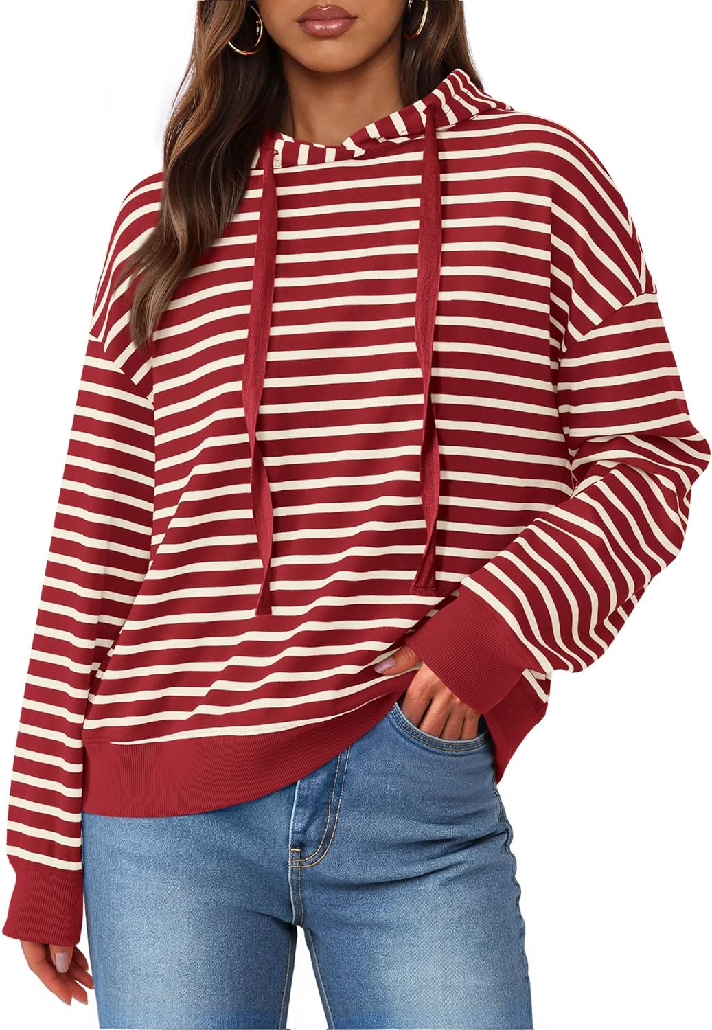 KIRUNDO Womens Hoodies Long Sleeve Striped Sweatshirt for Fall