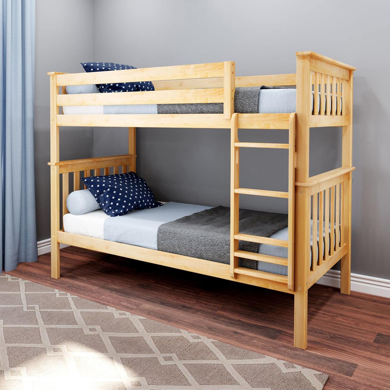 Max & Lily Twin over Twin Bunk Bed Frame for Kids, Natural Finish
