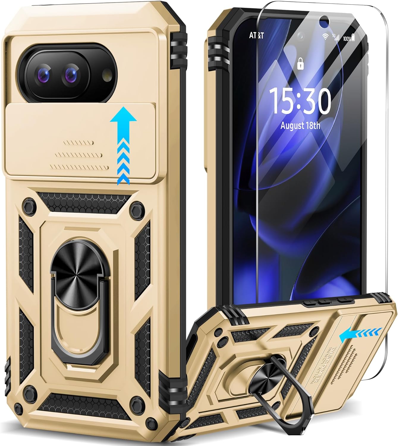 360 Magnetic Ring Stand Case for Google Pixel 9A (Gold)