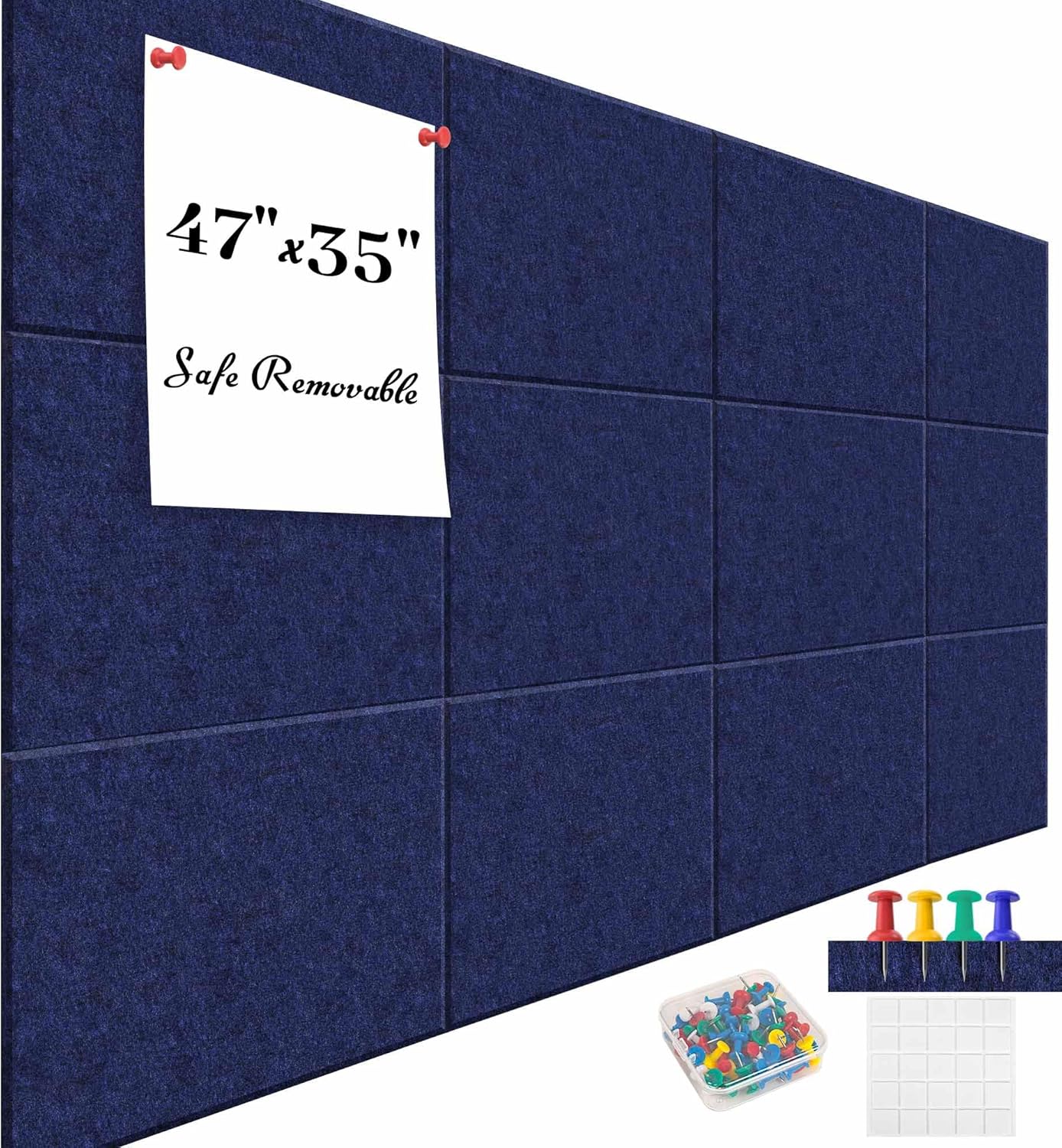 Dark Blue Felt Tiles 12-Pack for Office Wall Org