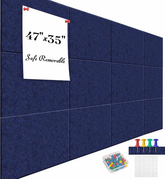Dark Blue Felt Tiles 12-Pack for Office Wall Org