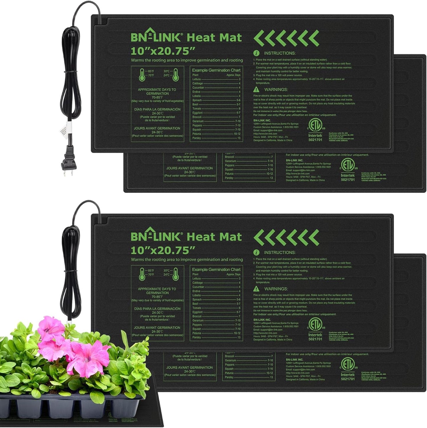 BN-LINK Seedling Heat Mat 4-Pack - Fast Seed Starting!