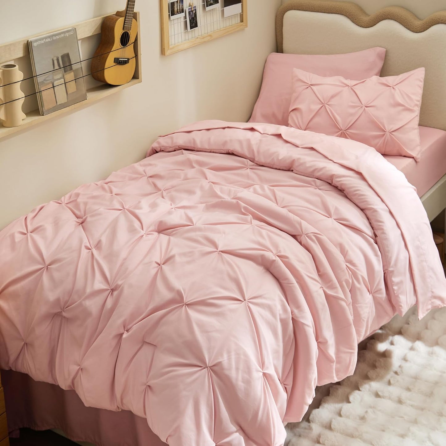 Bedsure Twin XL Comforter Set - Elegant 5 Piece Dorm Bedding