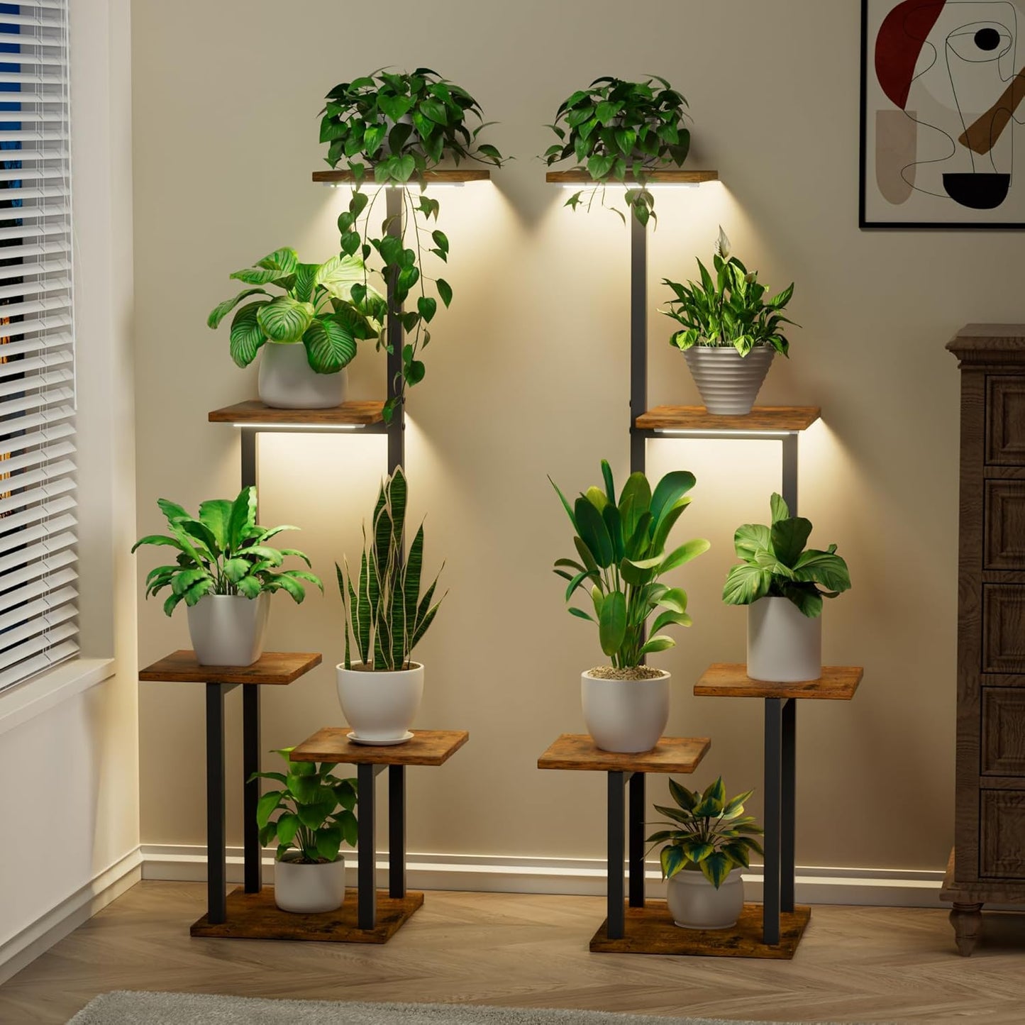 Indoor Plant Stand with Grow Light - 5 Tiered Metal Shelf Set