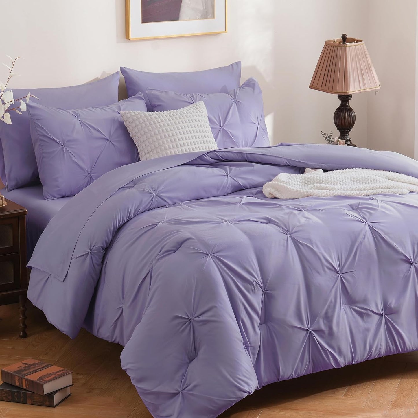Lavender Purple King Size Comforter Set with Pintuck Design
