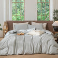 MooMee Striped Duvet Cover Set King - Washed Cotton, Heathered Green