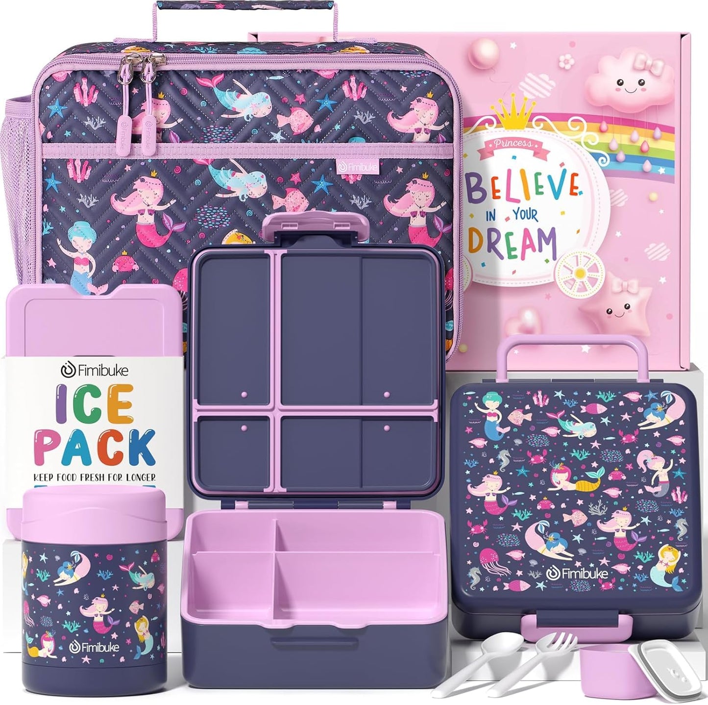 Fimibuke Kids Bento Snack Lunch Box Set with Insulated Bag