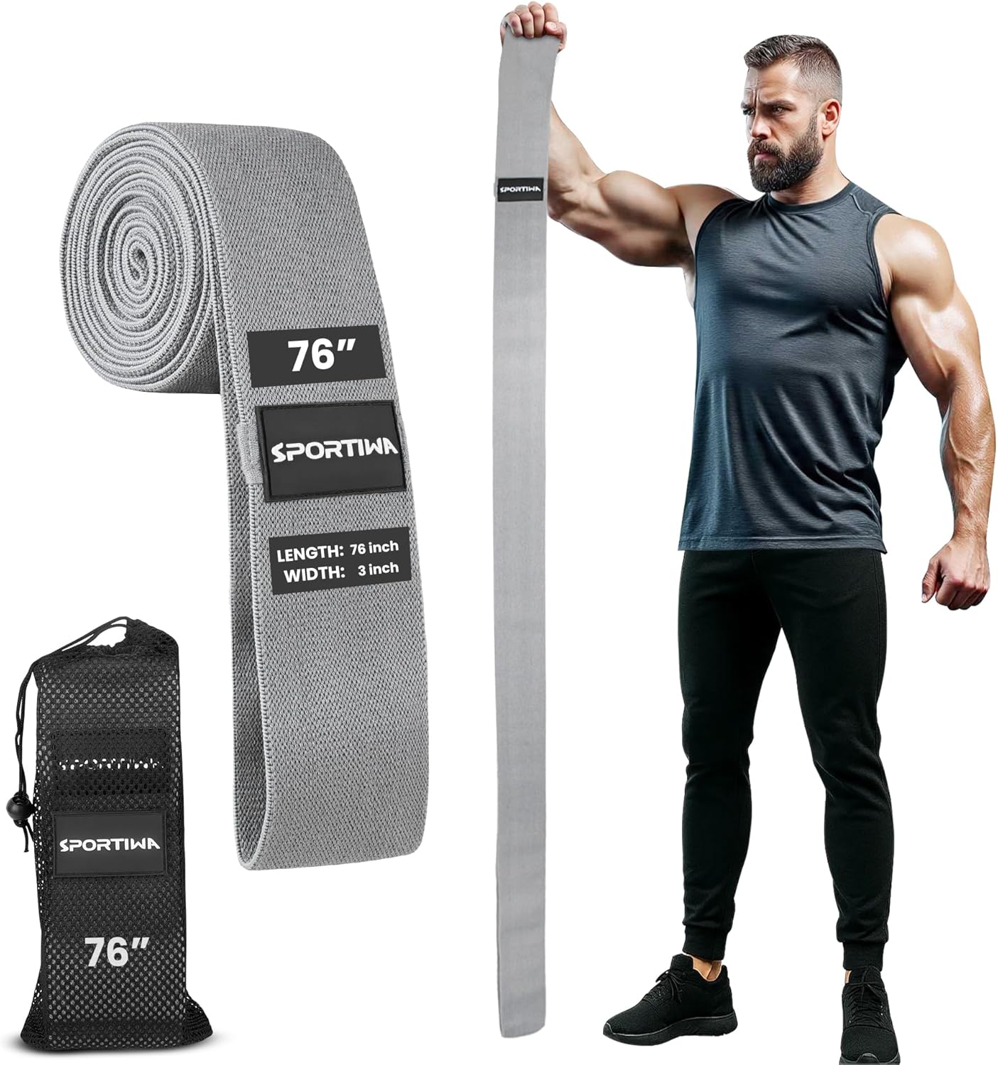 76in Premium Extended Length Fabric Resistance Bands for Workouts
