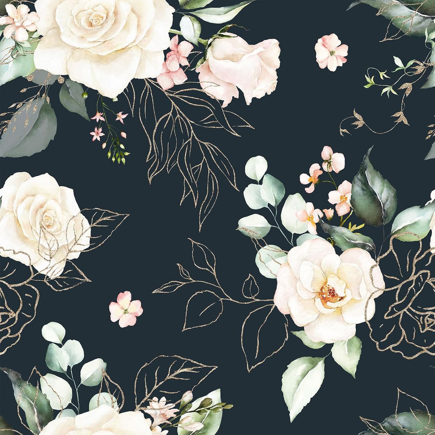 Floral Wallpaper Peel and Stick Black Contact Paper for Easy Decor