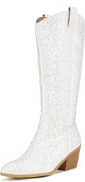 Rhinestone Cowboy Knee High Boots for Women - Sparkly Block Heels