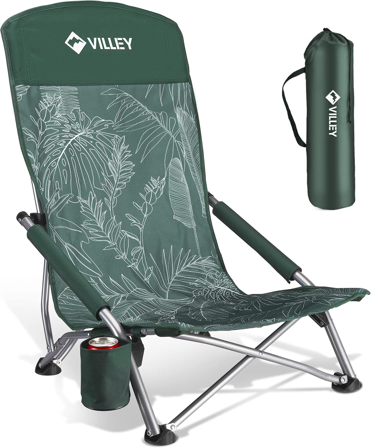 VILLEY Low Beach Chair - Lightweight High Back Folding Chair