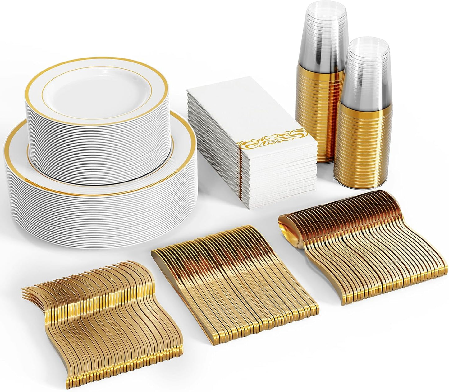FOCUSLINE 350 Ct Disposable Dinnerware Set for 50 Guests