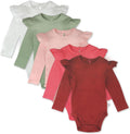 baby-girls 5-pack Long Sleeve Ruffle Shoulder Bodysuits (Style GLQT)