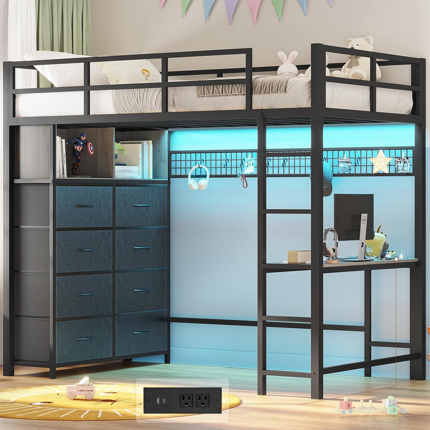 Twin Size Loft Bed with Desk and Storage Drawers for Kids