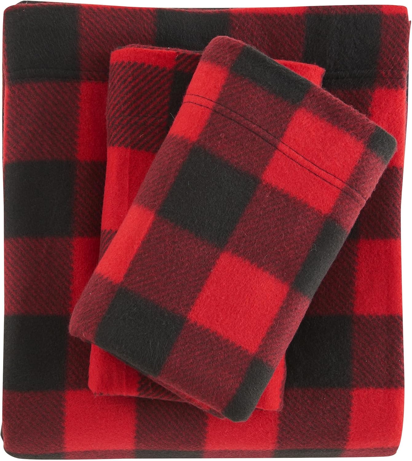 Viviland Plush Micro Fleece Buffalo Plaid King Bed Sheet Set
