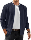 Mens Zip Up Waffle Sweater Jacket Bomber - Lightweight Casual Layer
