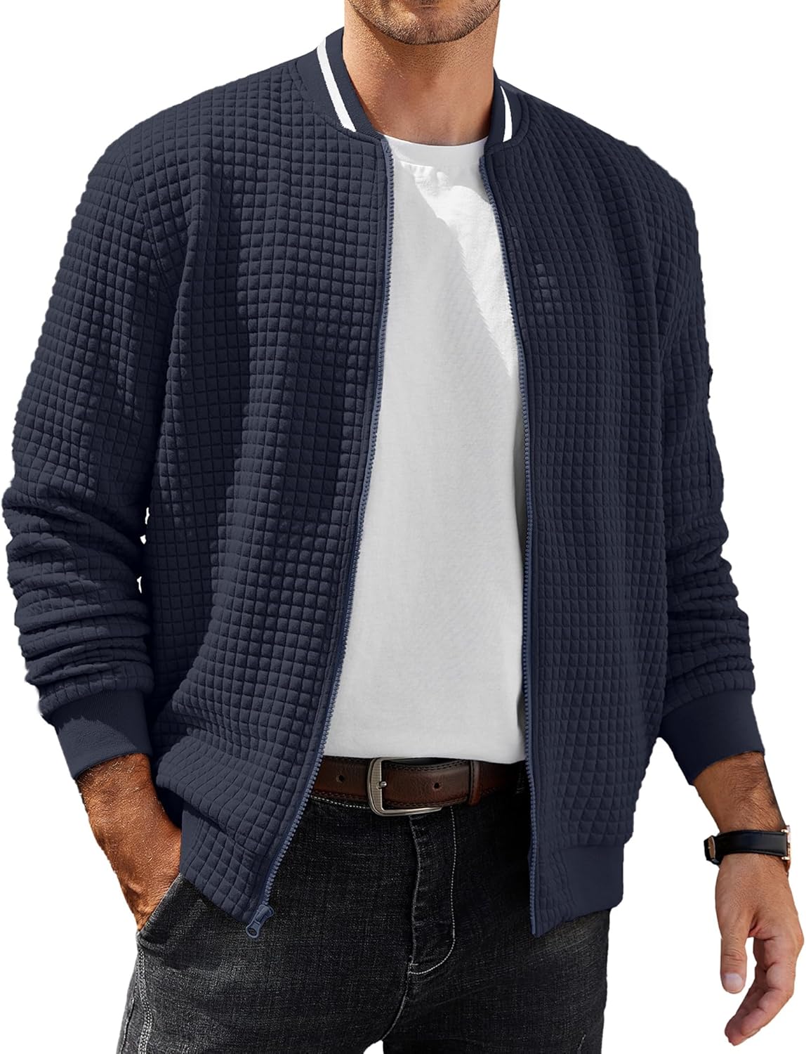 COOFANDY Mens Zip Up Sweater Jacket for Casual Style